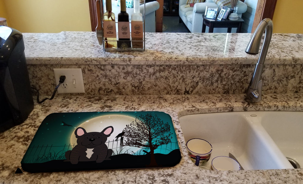 Halloween Scary French Bulldog Brindle Dish Drying Mat Absorbent Dish Drying Mat Pad for Kitchen Counter Dish Drainer Mat for Countertop, 14 x 21", Multicolor