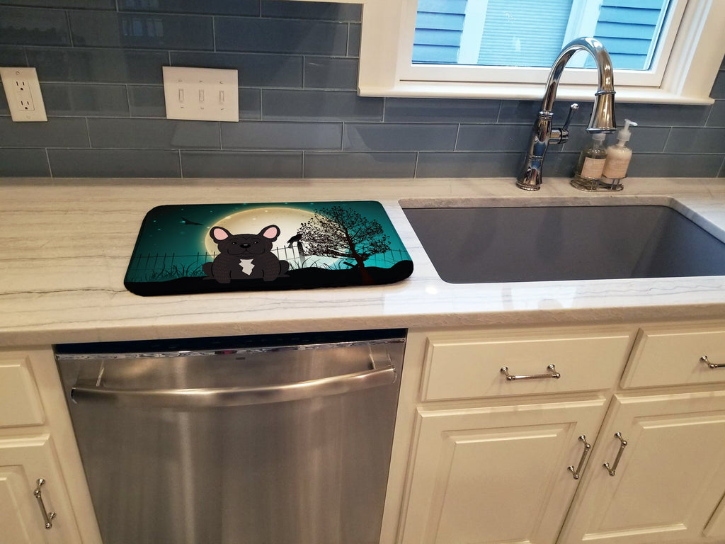 Halloween Scary French Bulldog Brindle Dish Drying Mat Absorbent Dish Drying Mat Pad for Kitchen Counter Dish Drainer Mat for Countertop, 14 x 21", Multicolor
