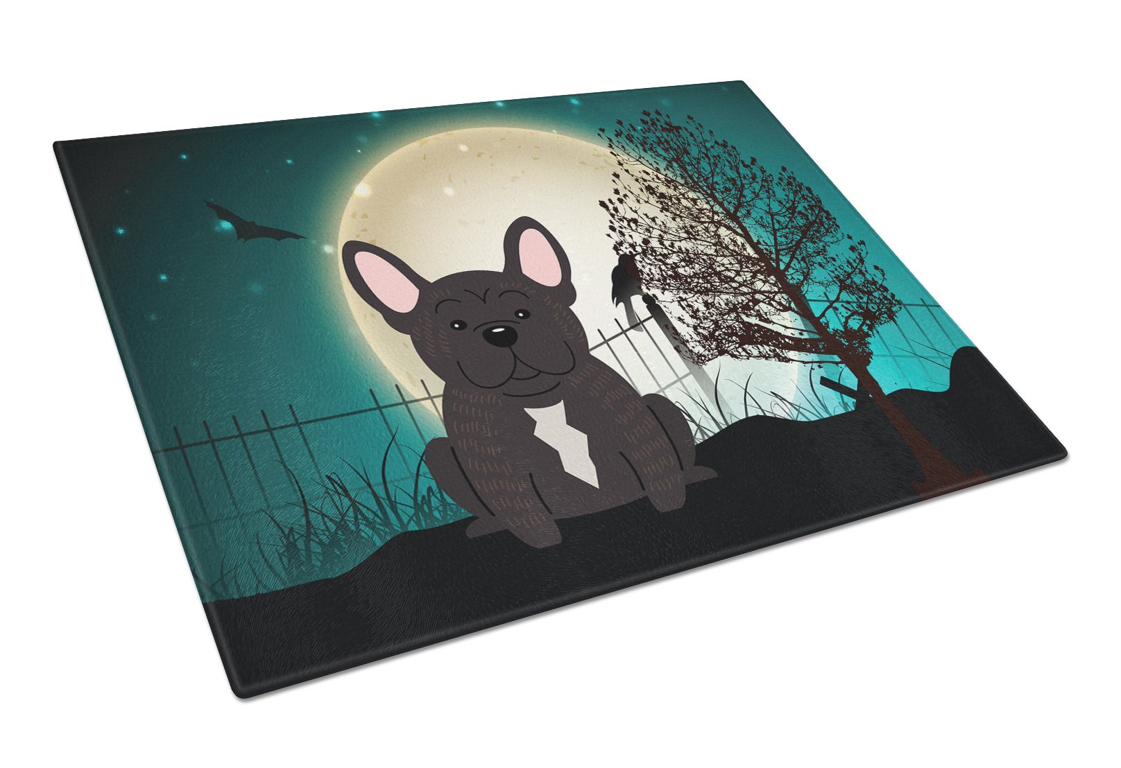 Halloween Scary French Bulldog Brindle Cutting Board Tempered Glass Kitchen Cutting Surface, Heat Resistant Chopping, Non-Slip Feet, Food Prep & Serving