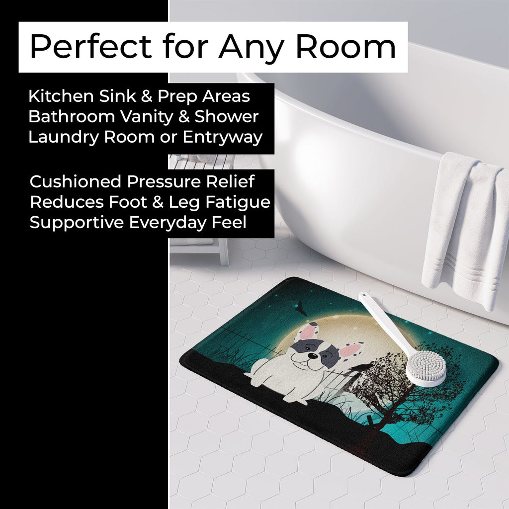 Halloween Scary French Bulldog Piebald Memory Foam Kitchen Mat Machine Washable Anti-Fatigue Cushion Comfort Bath or Kitchen Rug