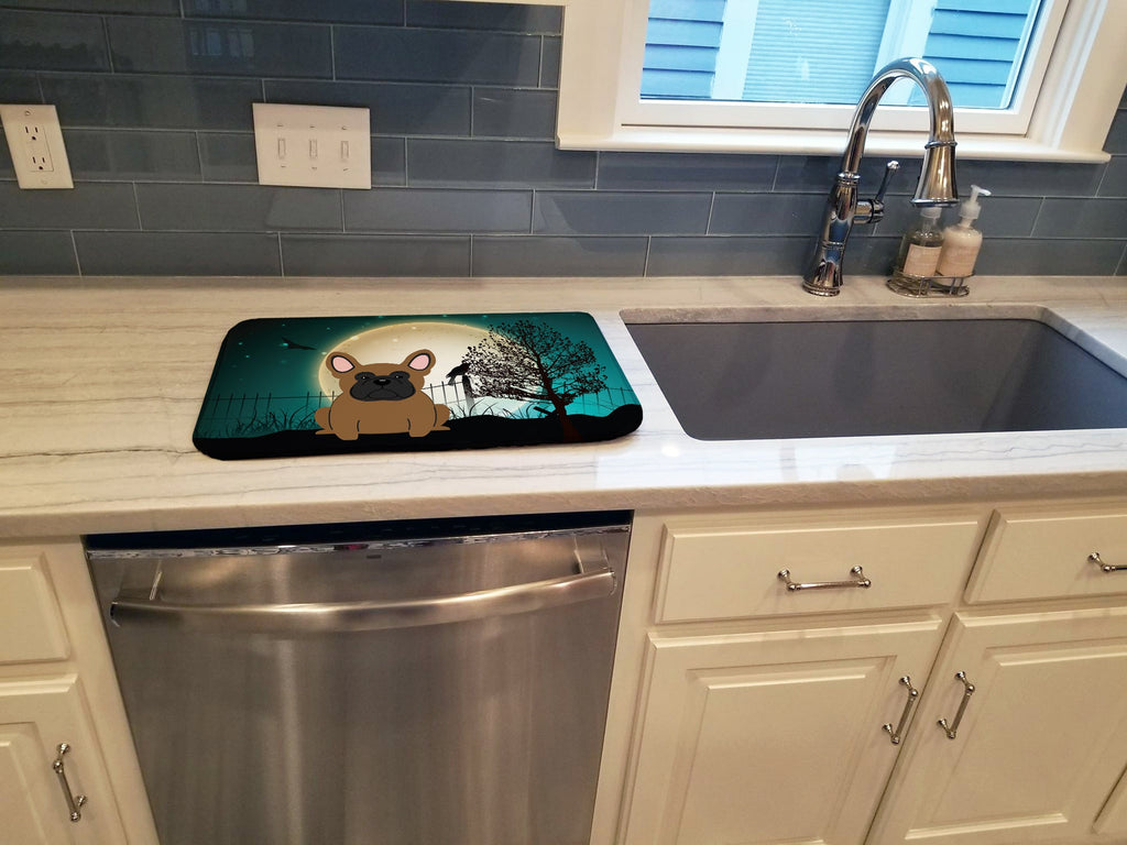Halloween Scary French Bulldog Brown Dish Drying Mat Absorbent Dish Drying Mat Pad for Kitchen Counter Dish Drainer Mat for Countertop, 14 x 21", Multicolor