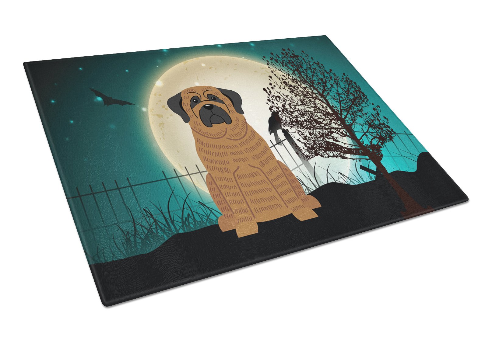 Halloween Scary Mastiff Brindle Cutting Board Tempered Glass Kitchen Cutting Surface, Heat Resistant Chopping, Non-Slip Feet, Food Prep & Serving