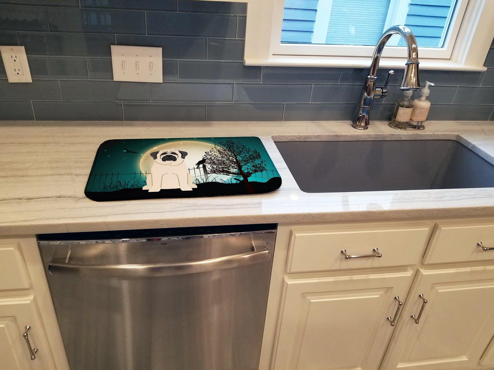 Halloween Scary Mastiff White Dish Drying Mat Absorbent Dish Drying Mat Pad for Kitchen Counter Dish Drainer Mat for Countertop, 14 x 21", Multicolor