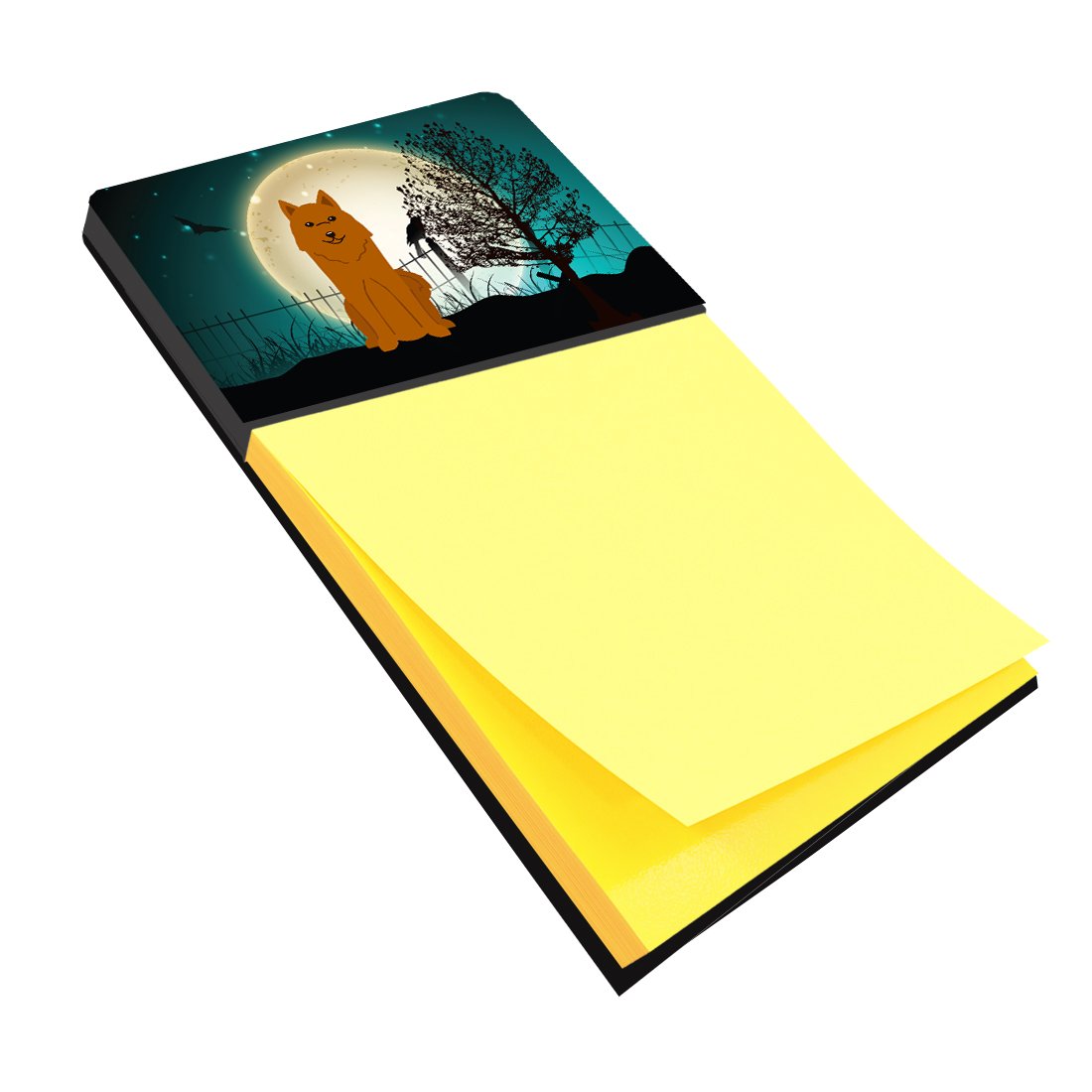 Halloween Scary Karelian Bear Dog Watercolor Sticky Note Holder Refillable Dispenser Desk Accessory 3x3 Pad Gift