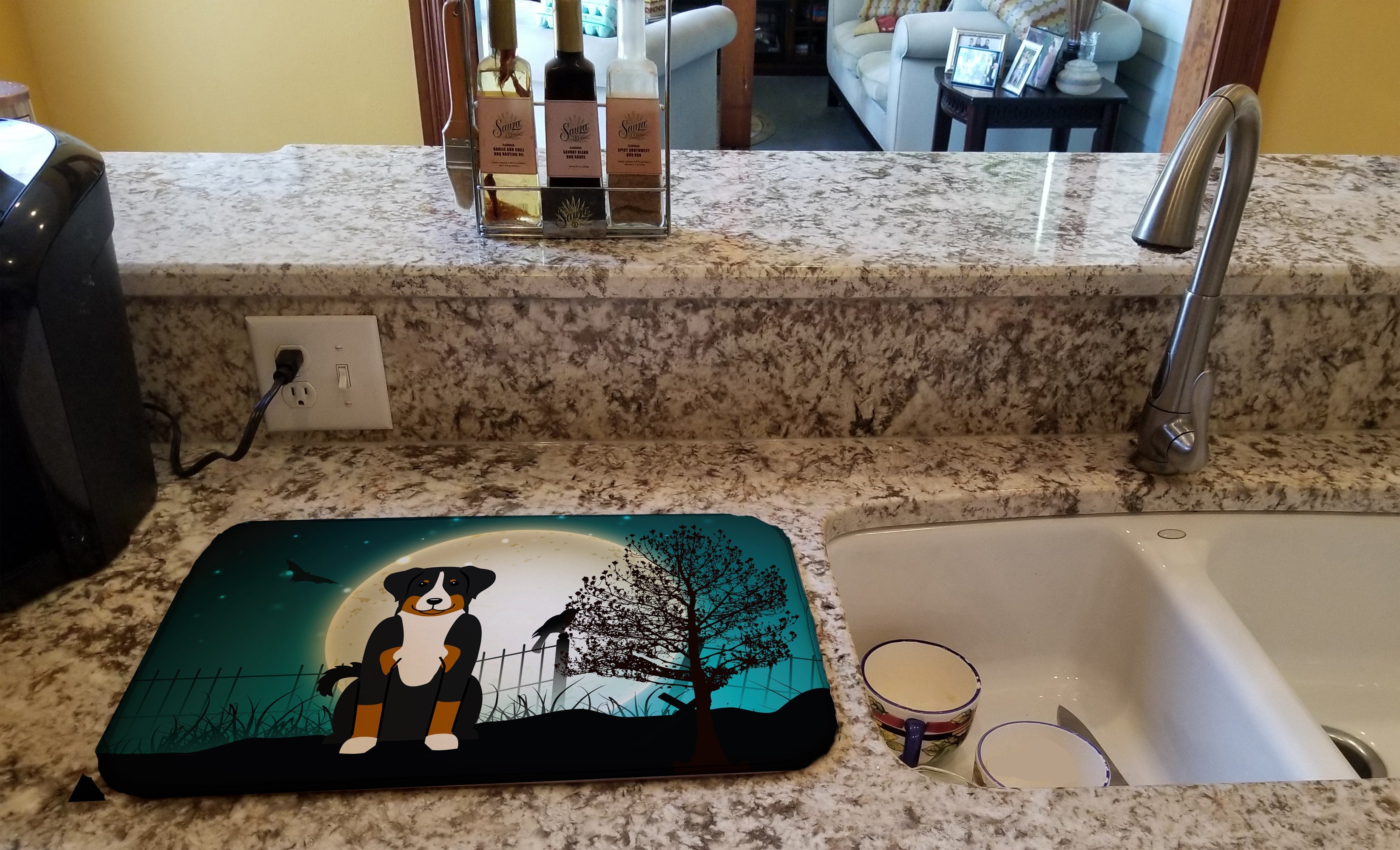Halloween Scary Appenzeller Sennenhund Dish Drying Mat Absorbent Dish Drying Mat Pad for Kitchen Counter Dish Drainer Mat for Countertop, 14 x 21", Multicolor