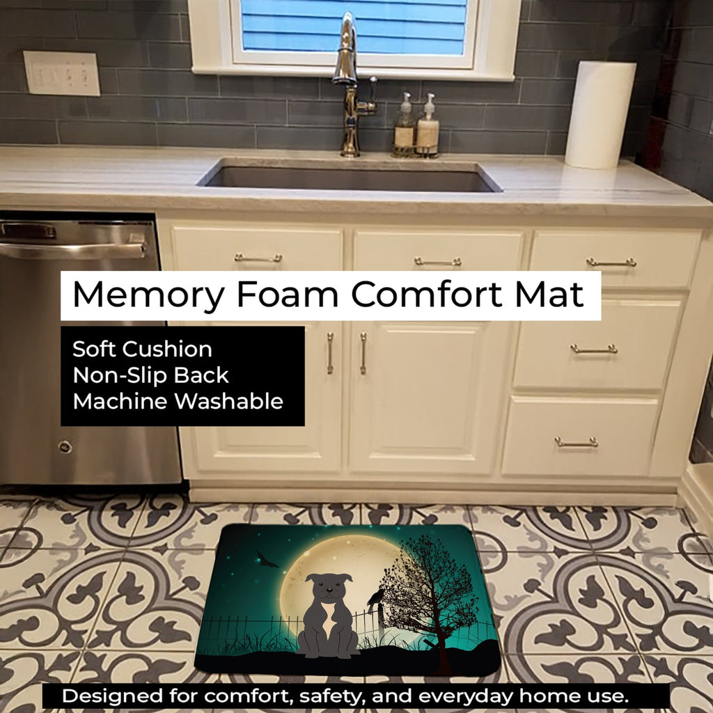 Halloween Scary Staffordshire Bull Terrier Blue Memory Foam Kitchen Mat Machine Washable Anti-Fatigue Cushion Comfort Bath or Kitchen Rug