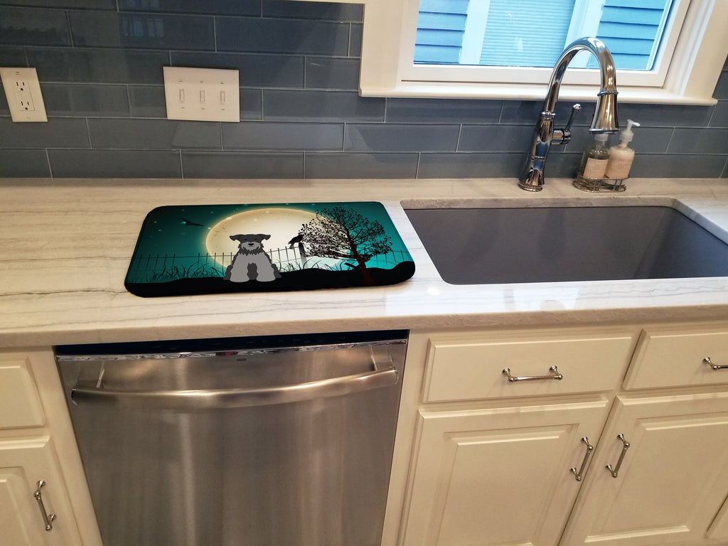 Halloween Scary Miniature Schnauzer Black Silver Dish Drying Mat Absorbent Dish Drying Mat Pad for Kitchen Counter Dish Drainer Mat for Countertop, 14 x 21", Multicolor