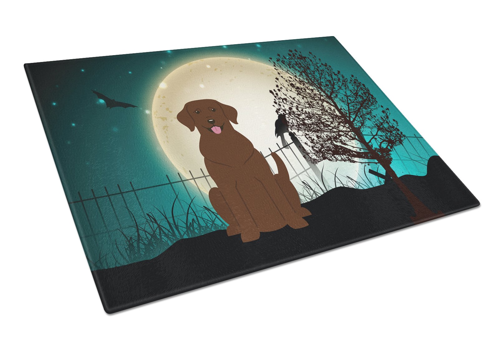 Halloween Scary Chocolate Labrador Cutting Board Tempered Glass Kitchen Cutting Surface, Heat Resistant Chopping, Non-Slip Feet, Food Prep & Serving