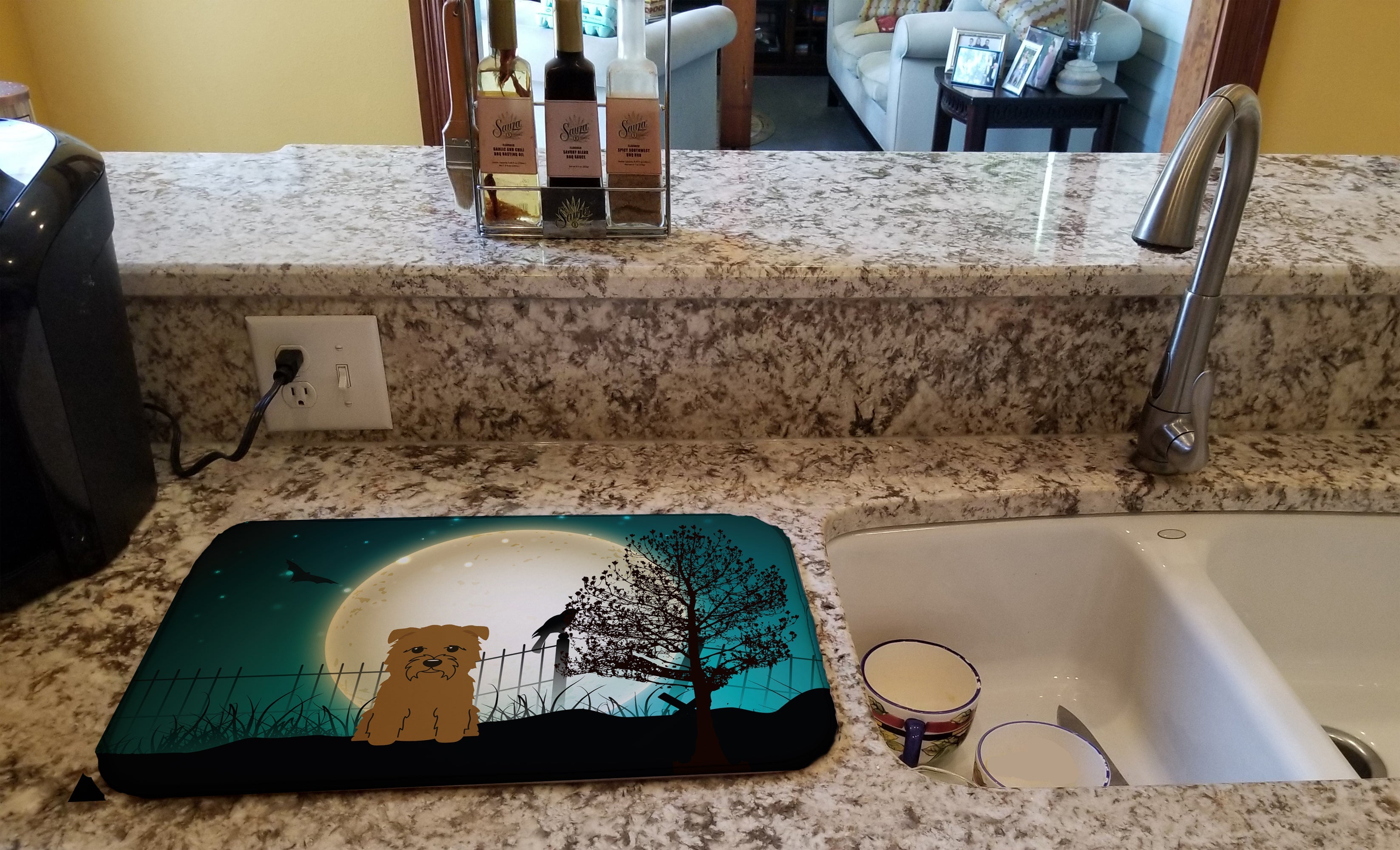 Halloween Scary Glen of Imal Tan Dish Drying Mat Absorbent Dish Drying Mat Pad for Kitchen Counter Dish Drainer Mat for Countertop, 14 x 21", Multicolor