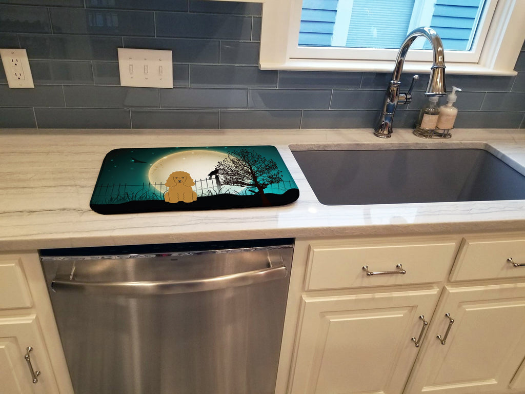 Halloween Scary Poodle Tan Dish Drying Mat Absorbent Dish Drying Mat Pad for Kitchen Counter Dish Drainer Mat for Countertop, 14 x 21", Multicolor