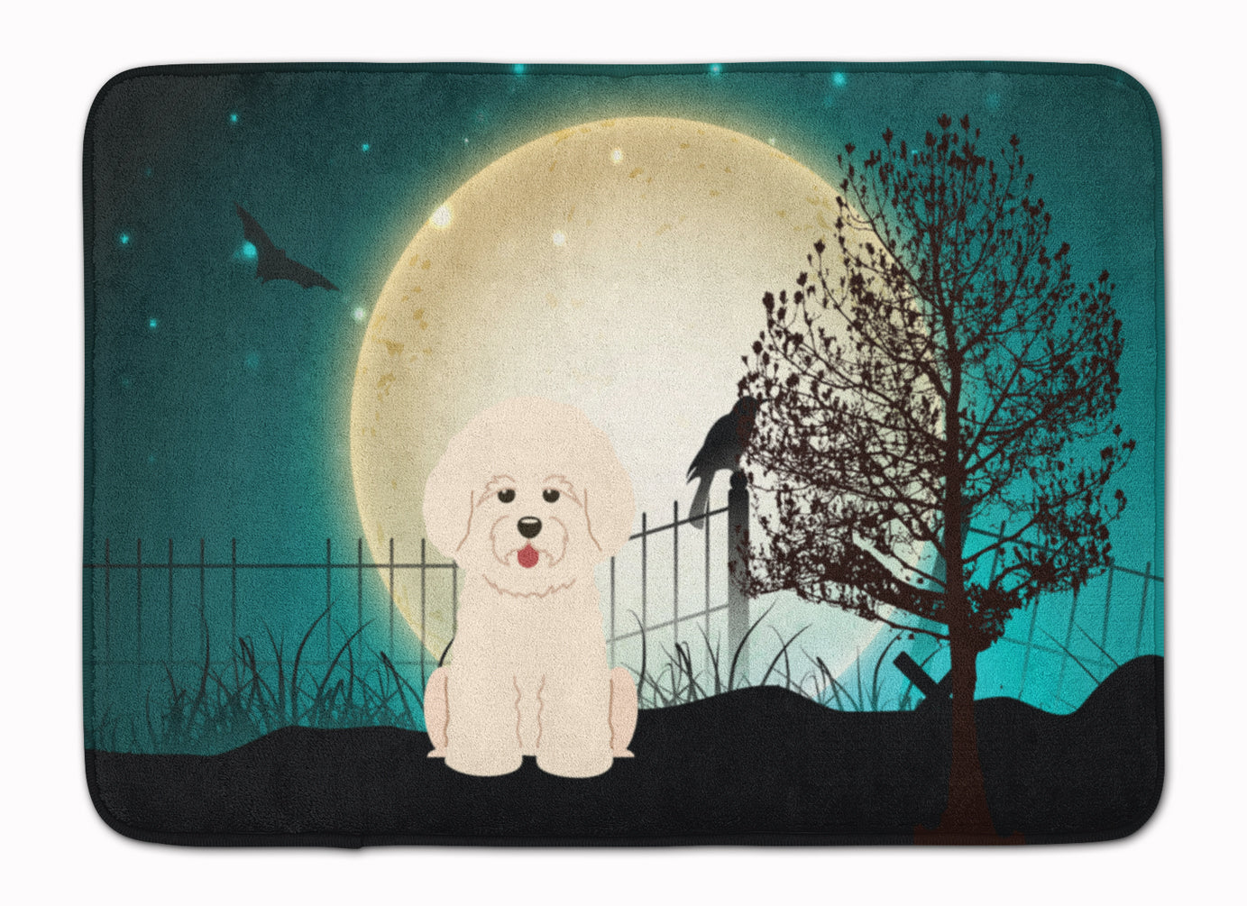 Halloween Scary Bichon Frise Memory Foam Kitchen Mat Machine Washable Anti-Fatigue Cushion Comfort Bath or Kitchen Rug