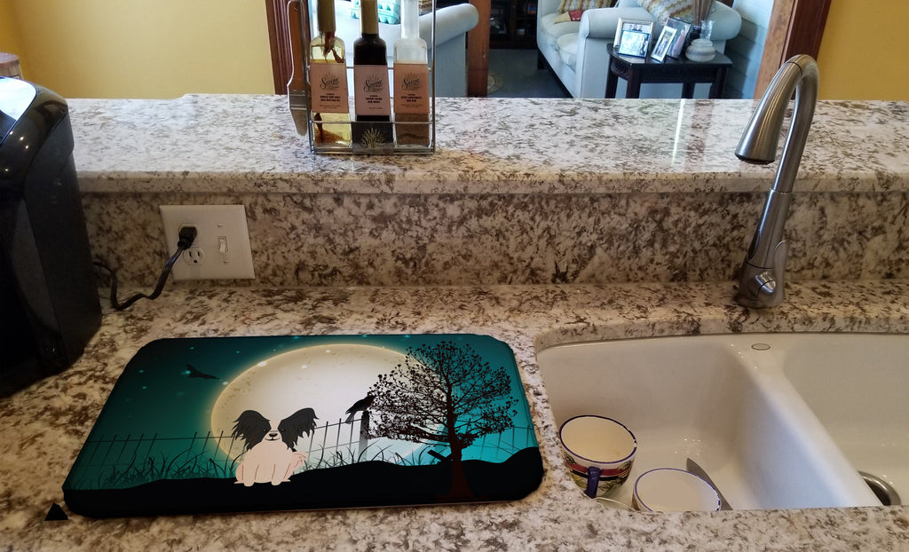 Halloween Scary Papillon Black White Dish Drying Mat Absorbent Dish Drying Mat Pad for Kitchen Counter Dish Drainer Mat for Countertop, 14 x 21", Multicolor