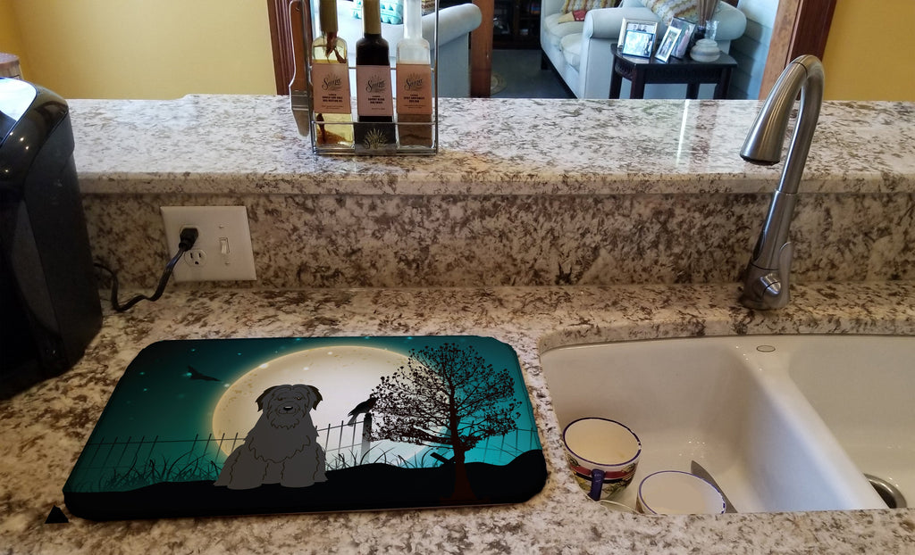 Halloween Scary Briard Black Dish Drying Mat Absorbent Dish Drying Mat Pad for Kitchen Counter Dish Drainer Mat for Countertop, 14 x 21", Multicolor