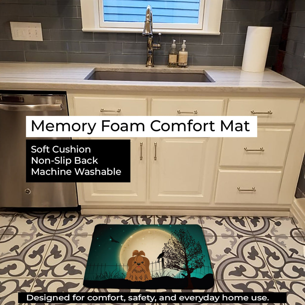 Halloween Scary Shih Tzu Chocolate Memory Foam Kitchen Mat Machine Washable Anti-Fatigue Cushion Comfort Bath or Kitchen Rug