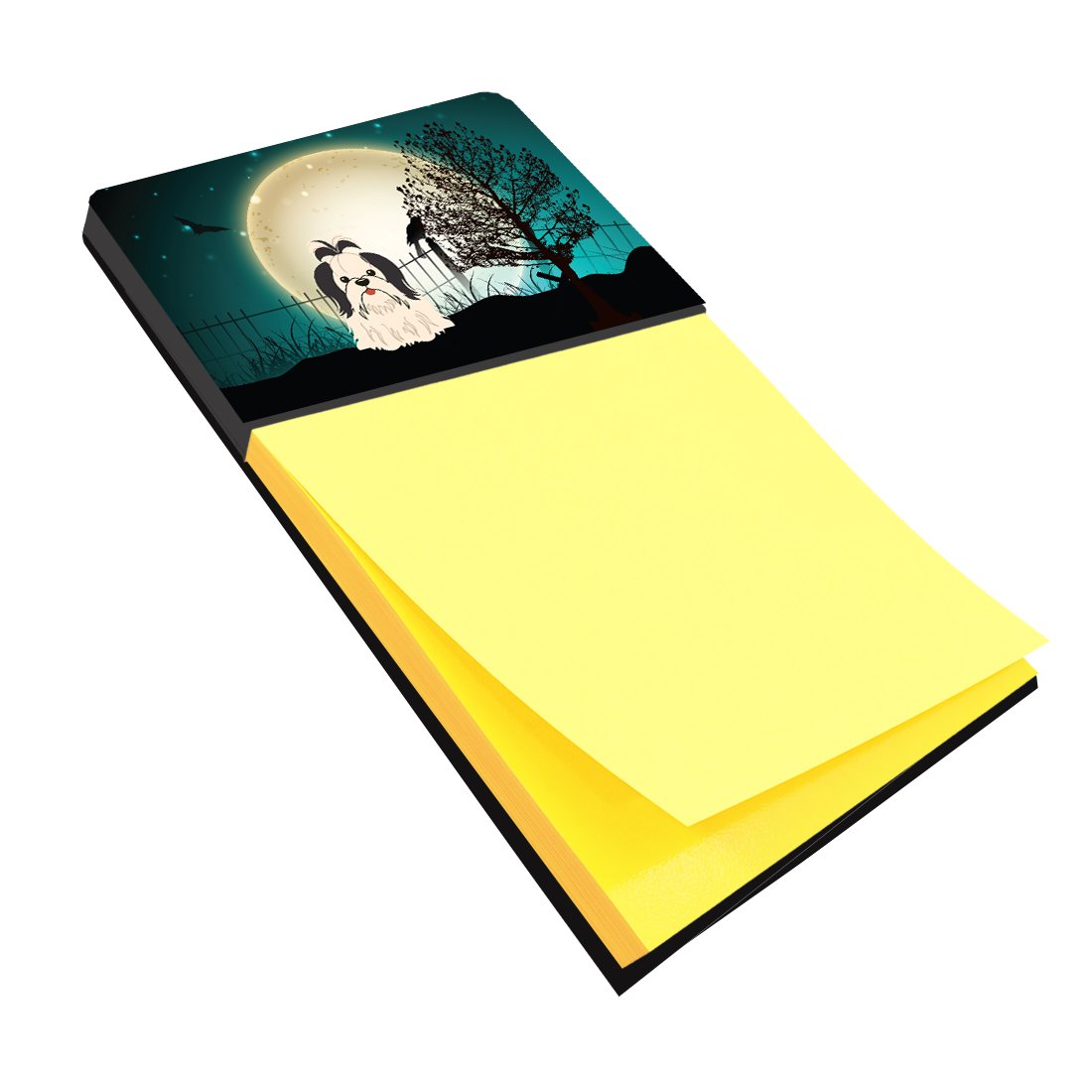 Halloween Scary Shih Tzu Black White Watercolor Sticky Note Holder Refillable Dispenser Desk Accessory 3x3 Pad Gift