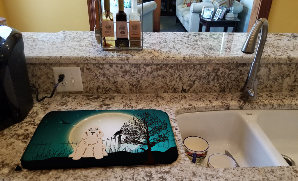 Halloween Scary Cocker Spaniel Buff Dish Drying Mat Absorbent Dish Drying Mat Pad for Kitchen Counter Dish Drainer Mat for Countertop, 14 x 21", Multicolor