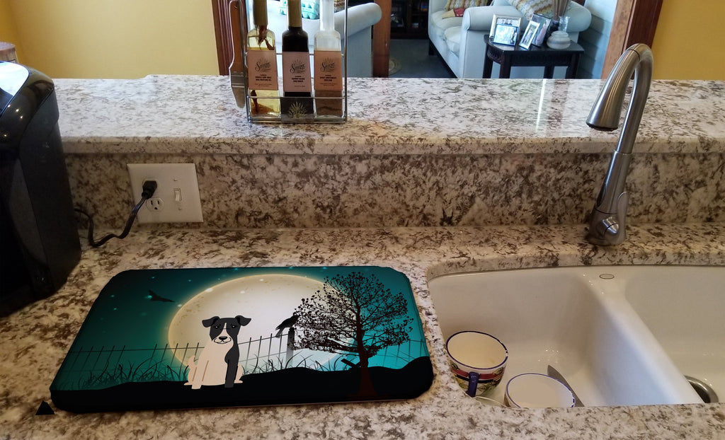 Halloween Scary Smooth Fox Terrier Dish Drying Mat Absorbent Dish Drying Mat Pad for Kitchen Counter Dish Drainer Mat for Countertop, 14 x 21", Multicolor