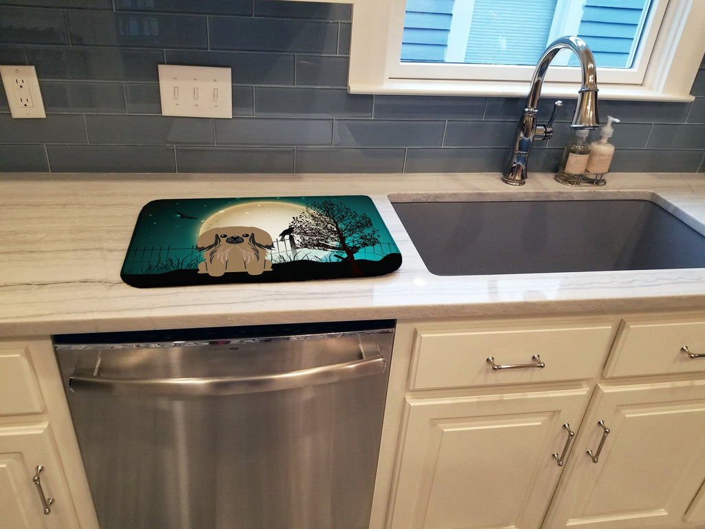 Halloween Scary Pekingese Tan Dish Drying Mat Absorbent Dish Drying Mat Pad for Kitchen Counter Dish Drainer Mat for Countertop, 14 x 21", Multicolor