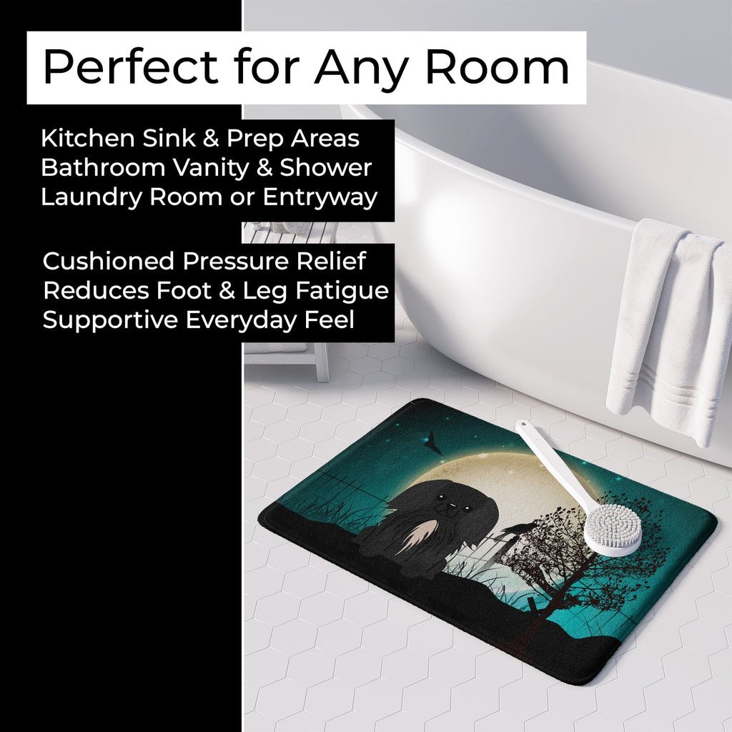 Halloween Scary Pekingese Black Memory Foam Kitchen Mat Machine Washable Anti-Fatigue Cushion Comfort Bath or Kitchen Rug