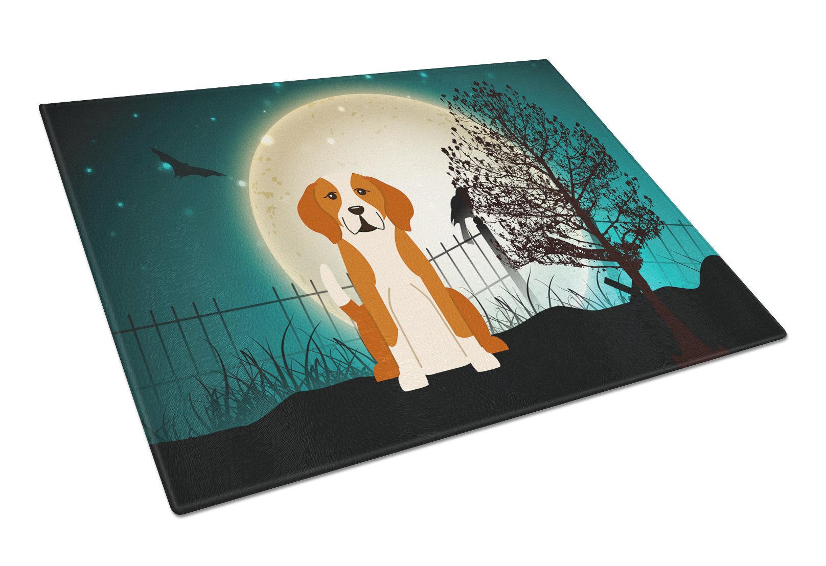 Halloween Scary English Foxhound Cutting Board Tempered Glass Kitchen Cutting Surface, Heat Resistant Chopping, Non-Slip Feet, Food Prep & Serving