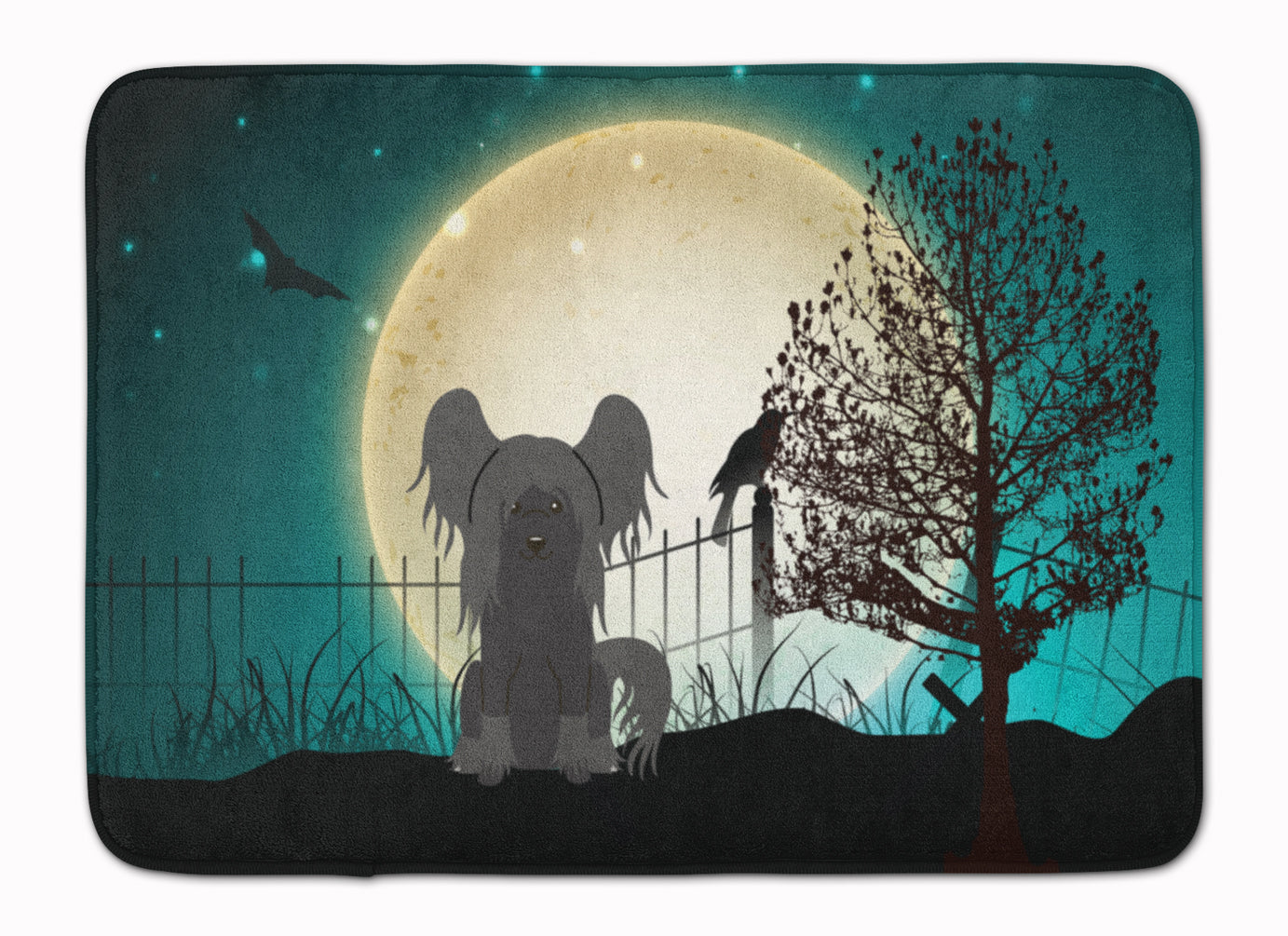 Halloween Scary Chinese Crested Black Memory Foam Kitchen Mat Machine Washable Anti-Fatigue Cushion Comfort Bath or Kitchen Rug