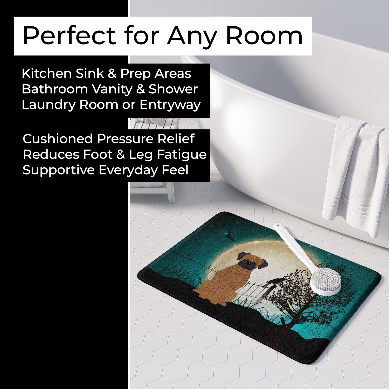 Halloween Scary Brindle Boxer Memory Foam Kitchen Mat Machine Washable Anti-Fatigue Cushion Comfort Bath or Kitchen Rug