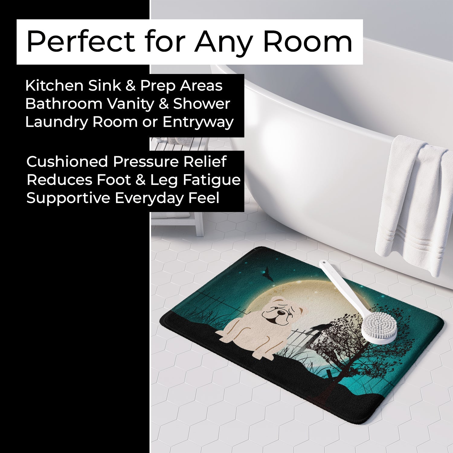 Halloween Scary  English Bulldog White Memory Foam Kitchen Mat Machine Washable Anti-Fatigue Cushion Comfort Bath or Kitchen Rug