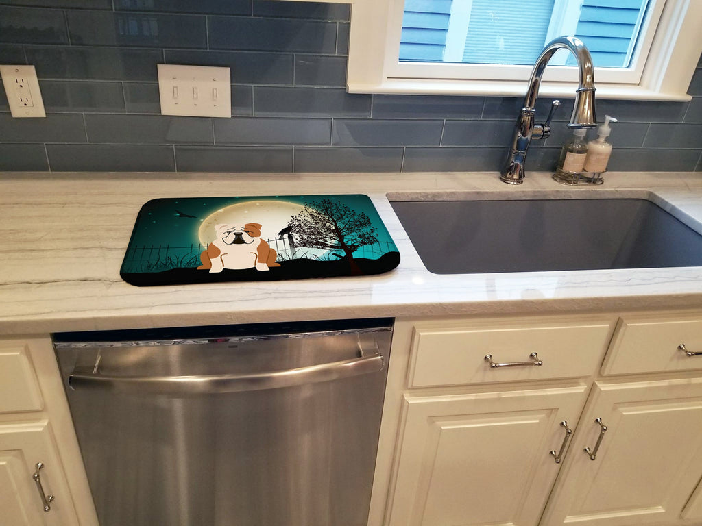 Halloween Scary  English Bulldog Fawn White Dish Drying Mat Absorbent Dish Drying Mat Pad for Kitchen Counter Dish Drainer Mat for Countertop, 14 x 21", Multicolor