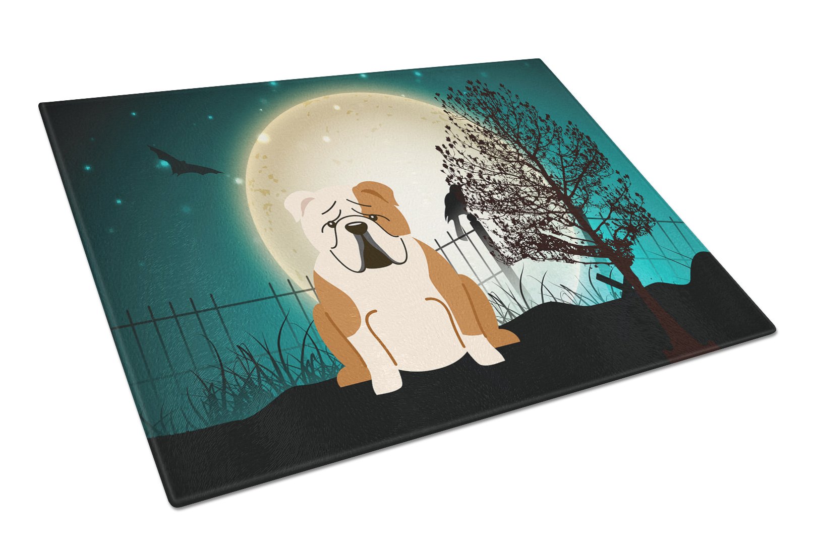 Halloween Scary  English Bulldog Fawn White Cutting Board Tempered Glass Kitchen Cutting Surface, Heat Resistant Chopping, Non-Slip Feet, Food Prep & Serving