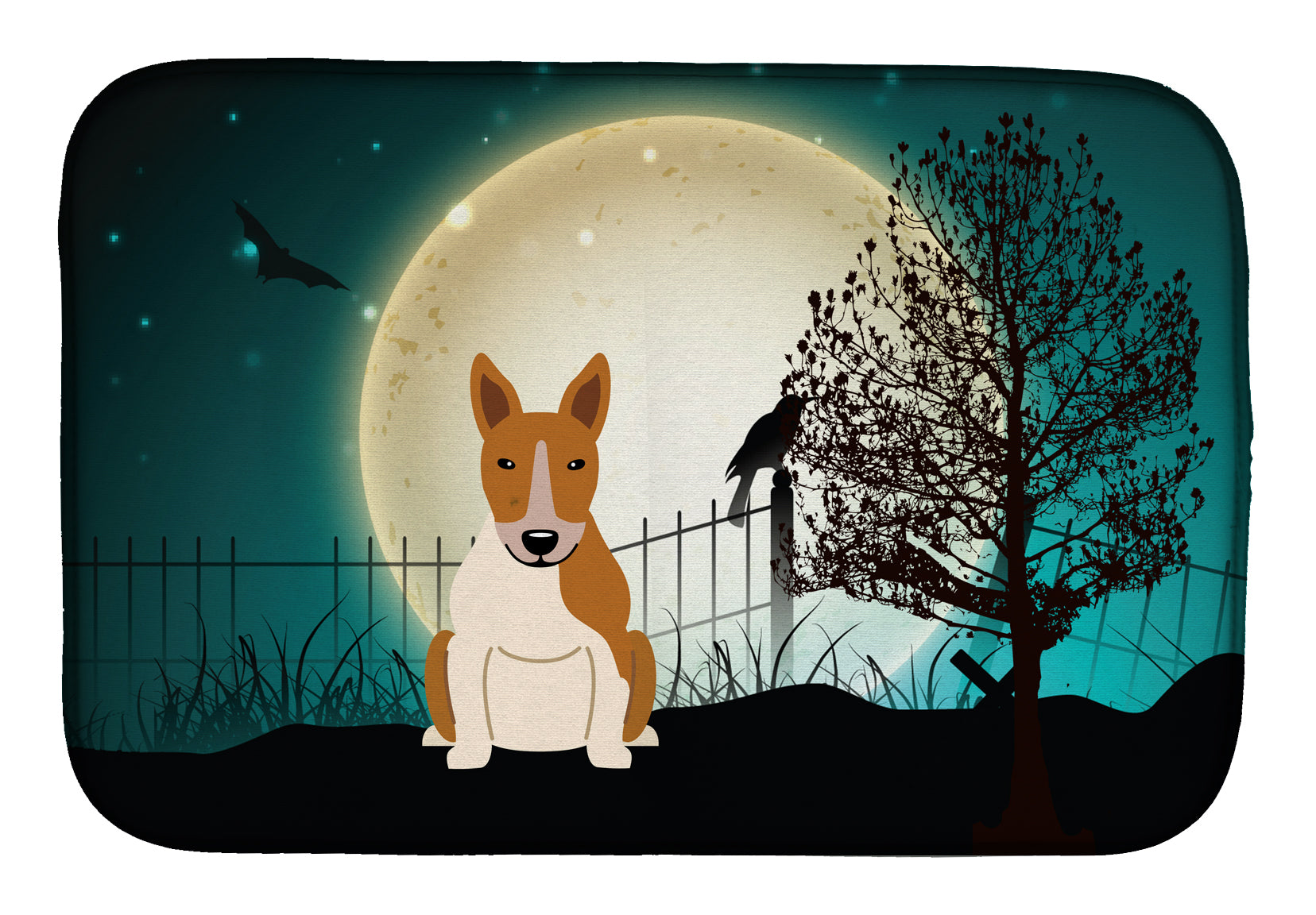 Halloween Scary Bull Terrier Red White Dish Drying Mat Absorbent Dish Drying Mat Pad for Kitchen Counter Dish Drainer Mat for Countertop, 14 x 21", Multicolor