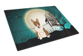 Halloween Scary Bull Terrier Brindle Cutting Board Tempered Glass Kitchen Cutting Surface, Heat Resistant Chopping, Non-Slip Feet, Food Prep & Serving