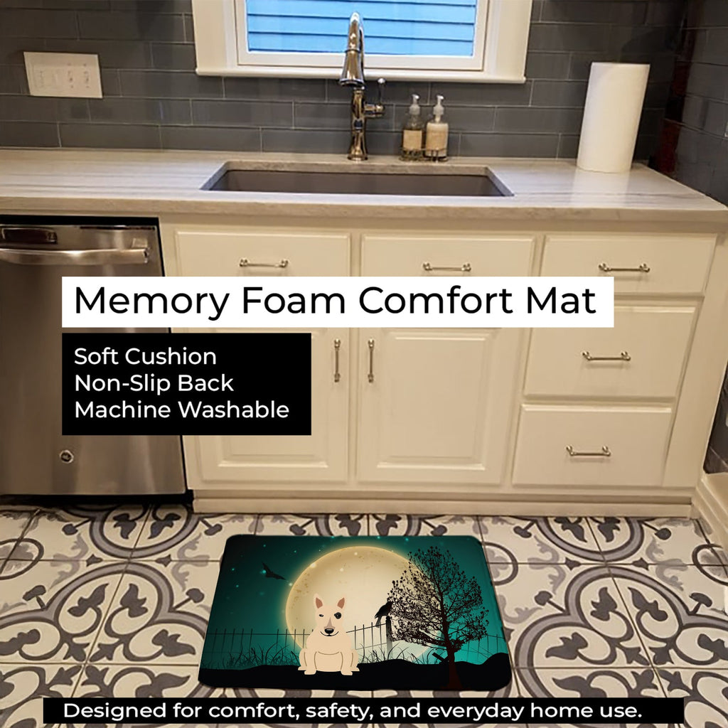 Halloween Scary Bull Terrier White Memory Foam Kitchen Mat Machine Washable Anti-Fatigue Cushion Comfort Bath or Kitchen Rug