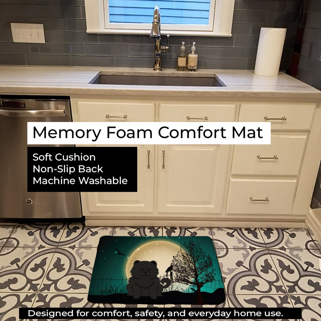 Halloween Scary Chow Chow Black Memory Foam Kitchen Mat Machine Washable Anti-Fatigue Cushion Comfort Bath or Kitchen Rug