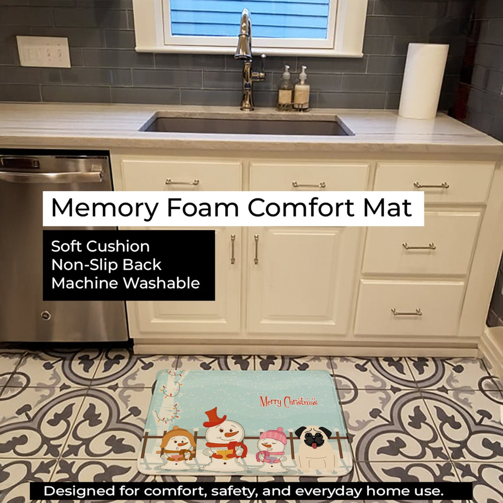 Merry Christmas Carolers Pug Cream Memory Foam Kitchen Mat Machine Washable Anti-Fatigue Cushion Comfort Bath or Kitchen Rug