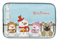 Merry Christmas Carolers French Bulldog Cream Dish Drying Mat Absorbent Dish Drying Mat Pad for Kitchen Counter Dish Drainer Mat for Countertop, 14 x 21", Multicolor