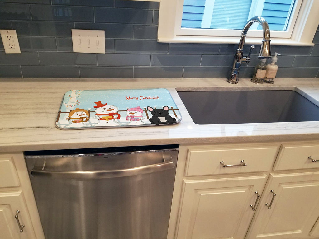 Merry Christmas Carolers French Bulldog Black Dish Drying Mat Absorbent Dish Drying Mat Pad for Kitchen Counter Dish Drainer Mat for Countertop, 14 x 21", Multicolor