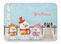 Merry Christmas Carolers Mastiff Brindle White Memory Foam Kitchen Mat Machine Washable Anti-Fatigue Cushion Comfort Bath or Kitchen Rug