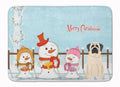 Merry Christmas Carolers Mastiff White Memory Foam Kitchen Mat Machine Washable Anti-Fatigue Cushion Comfort Bath or Kitchen Rug
