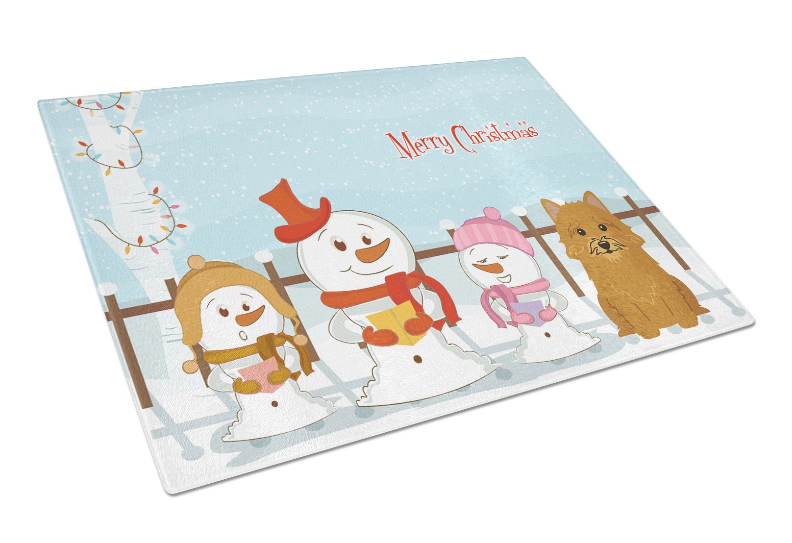 Merry Christmas Carolers Norwich Terrier Cutting Board Tempered Glass Kitchen Cutting Surface, Heat Resistant Chopping, Non-Slip Feet, Food Prep & Serving