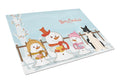 Merry Christmas Carolers Russo-European Laika Spitz Cutting Board Tempered Glass Kitchen Cutting Surface, Heat Resistant Chopping, Non-Slip Feet, Food Prep & Serving