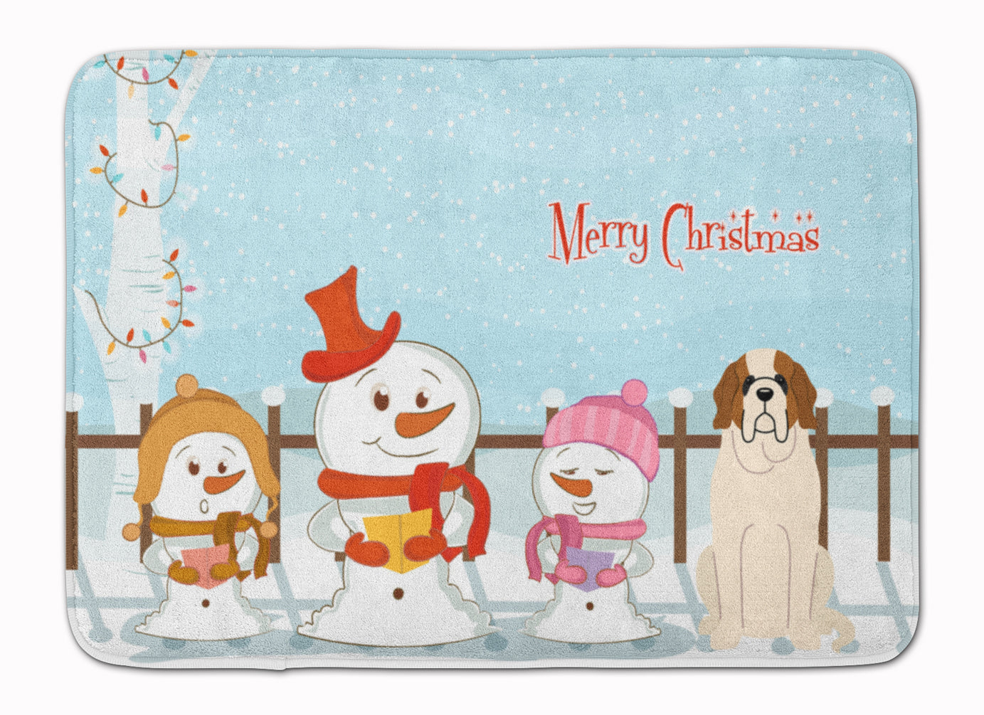 Merry Christmas Carolers Saint Bernard Memory Foam Kitchen Mat Machine Washable Anti-Fatigue Cushion Comfort Bath or Kitchen Rug