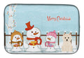 Merry Christmas Carolers Westie Dish Drying Mat Absorbent Dish Drying Mat Pad for Kitchen Counter Dish Drainer Mat for Countertop, 14 x 21", Multicolor