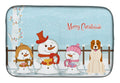 Merry Christmas Carolers Central Asian Shepherd Dog Dish Drying Mat Absorbent Dish Drying Mat Pad for Kitchen Counter Dish Drainer Mat for Countertop, 14 x 21", Multicolor