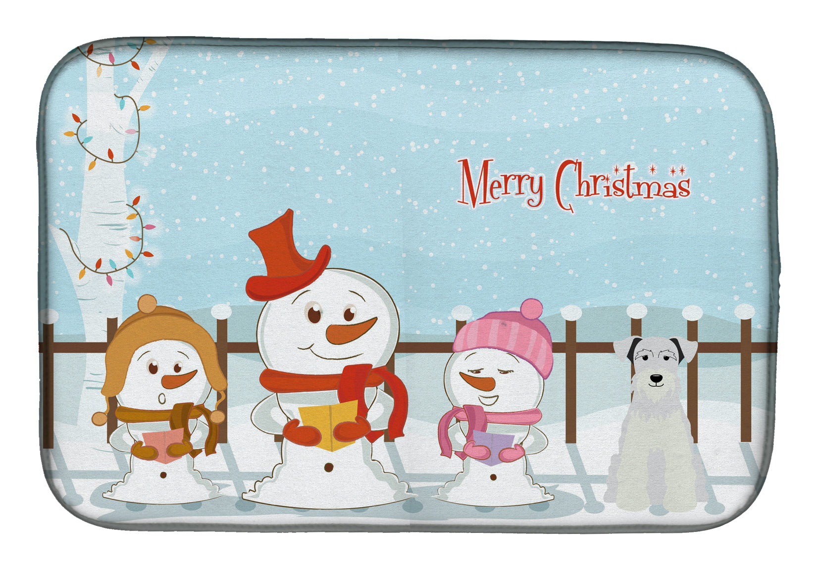 Merry Christmas Carolers Miniature Schnauzer White Dish Drying Mat Absorbent Dish Drying Mat Pad for Kitchen Counter Dish Drainer Mat for Countertop, 14 x 21", Multicolor