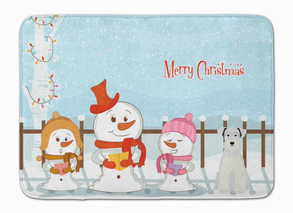 Merry Christmas Carolers Miniature Schnauzer White Memory Foam Kitchen Mat Machine Washable Anti-Fatigue Cushion Comfort Bath or Kitchen Rug