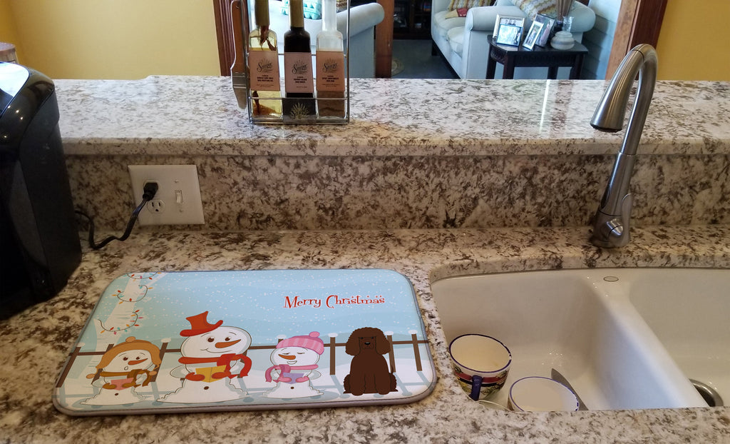 Merry Christmas Carolers Irish Water Spaniel Dish Drying Mat Absorbent Dish Drying Mat Pad for Kitchen Counter Dish Drainer Mat for Countertop, 14 x 21", Multicolor
