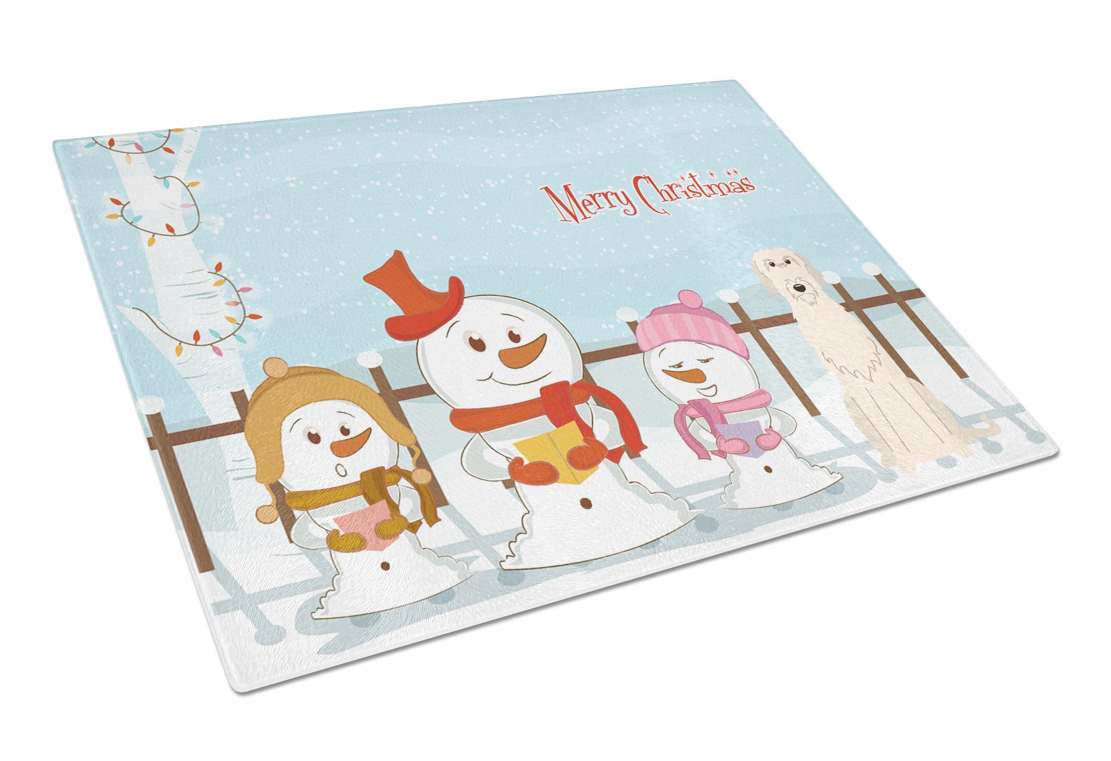 Merry Christmas Carolers Irish Wolfhound Cutting Board Tempered Glass Kitchen Cutting Surface, Heat Resistant Chopping, Non-Slip Feet, Food Prep & Serving