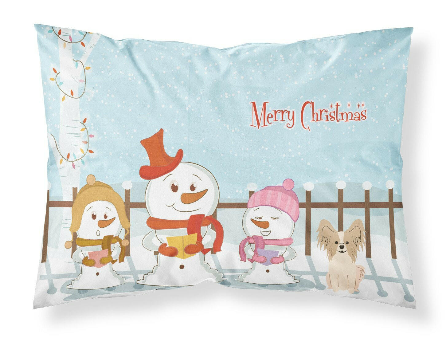Merry Christmas Carolers Papillon Sable White Standard Pillowcase Lightweight Super Soft Easy Care Decorative Artwork Pillowcase, Standard