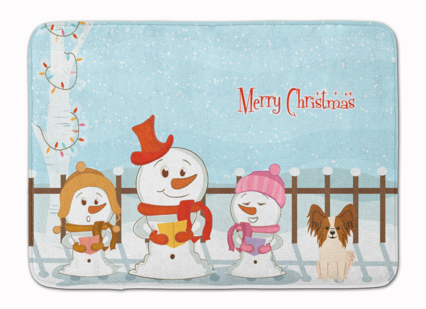 Merry Christmas Carolers Papillon Red White Memory Foam Kitchen Mat Machine Washable Anti-Fatigue Cushion Comfort Bath or Kitchen Rug