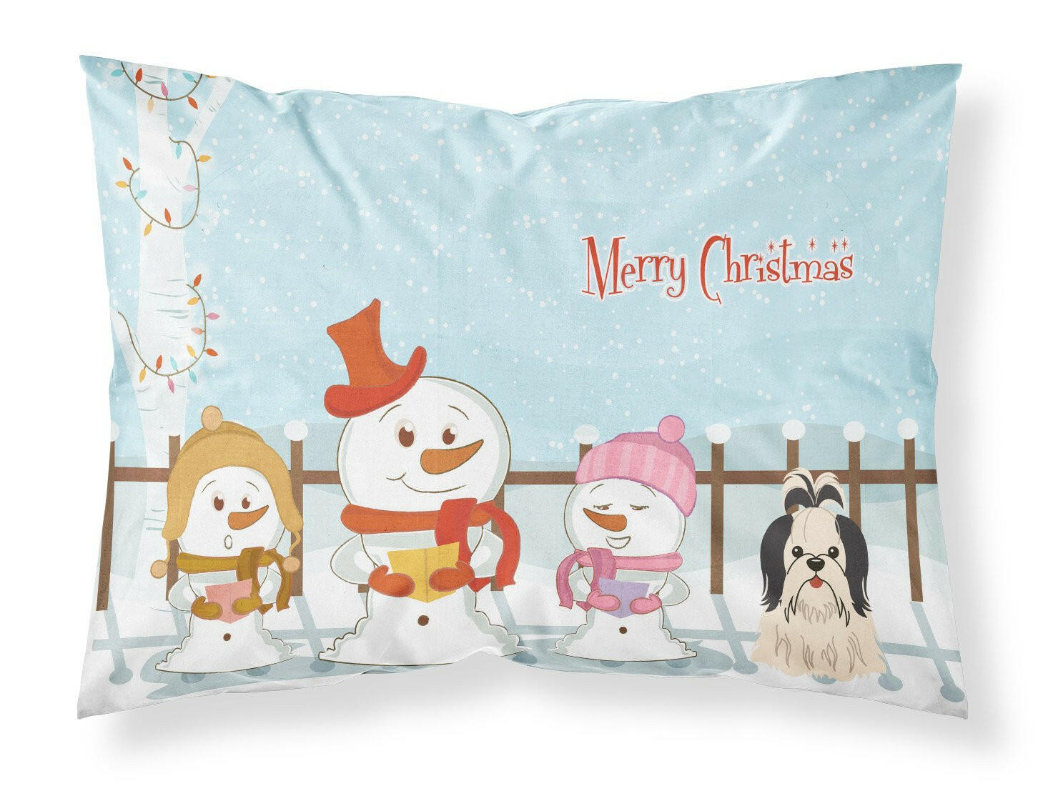 Merry Christmas Carolers Shih Tzu Black White Standard Pillowcase Lightweight Super Soft Easy Care Decorative Artwork Pillowcase, Standard